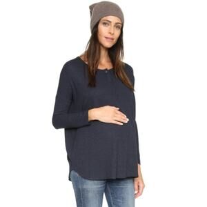 HATCH Indigo Blue Waffle Henley Long Sleeve Maternity Top